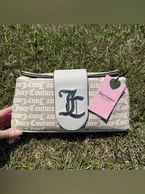 Juicy Couture Monogram Clutch Wallet Beige Logo Y2K Shoulder Bag New